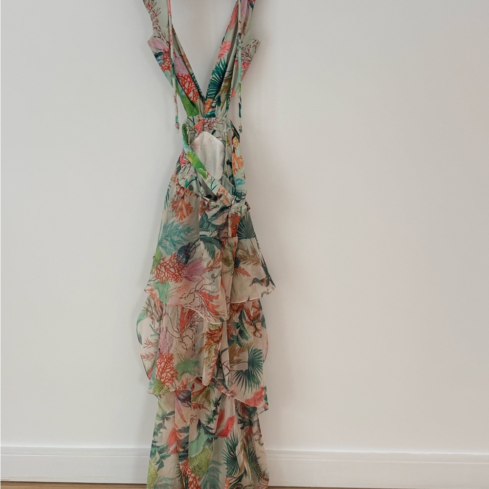 PatBO Tropical Floral High-Low Dress in Green, Pink, Peach - Picture 3 of 6